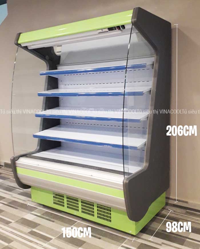 kích thước tủ mát 1m5 cong xanh