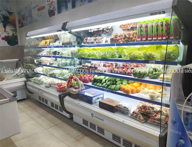 tủ mát hở dài 2m cong trắng