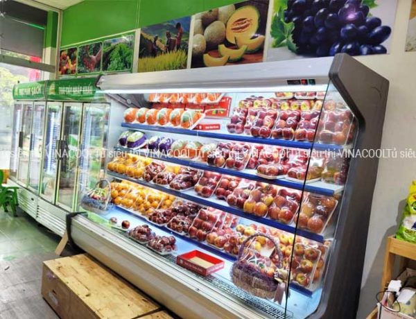 Tủ rau củ siêu thị 2m5 cong trắng bảo quản thực phẩm số lượng lớn