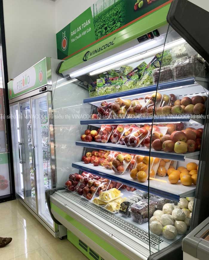 tủ mát siêu thị dài 1m5 cong xanh